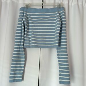 SHEIN Light Blue & White Off the Shoulder Sweater Size Medium